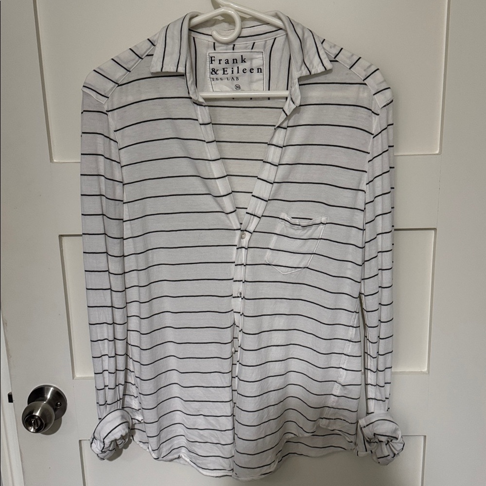 FRANK & EILEEN Tee Lab 100% Cotton White Black Striped Button-Up Shirt Size XS